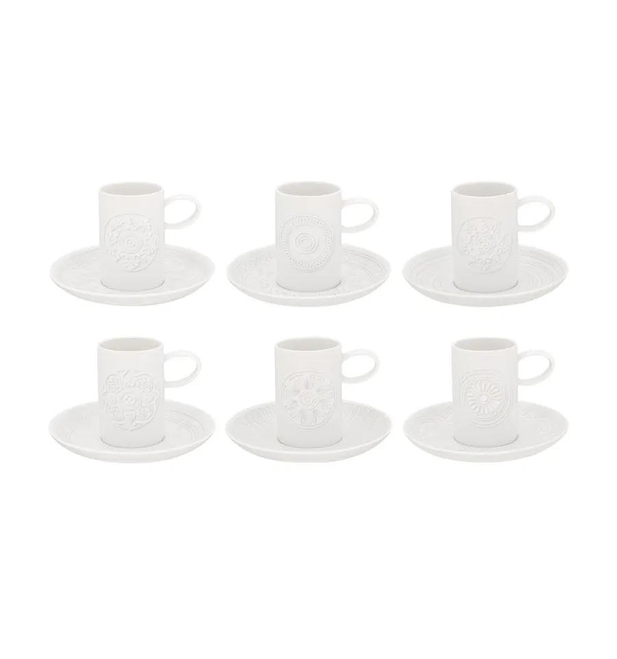 obrazek 1 Zestaw 6 porcelanowych filiżanek do kawy ze spodkami Ornament z rzeźbiarskim ornamentem inspirowanym sufitami pałacu Vista Alegre - Vista Alegre