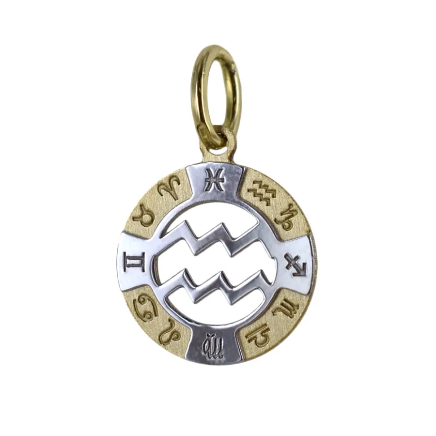 obrazek 3 Zawieszka ze znakiem zodiaku wodnika z żółtego i białego złota