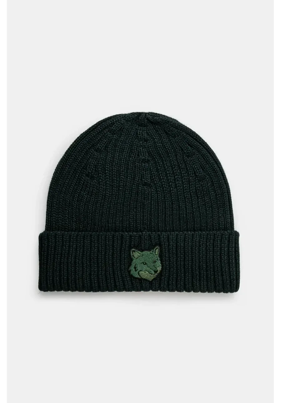 obrazek 1 Maison Kitsuné czapka wełniana Bold Fox Head kolor zielony z cienkiej dzianiny wełniana MM06111KT1022