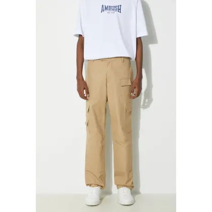 Zdjęcie AMBUSH spodnie bawełniane Slim Cargo Pants Tree kolor brązowy proste BMCF001S24FAB
