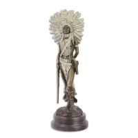 Picture An elegant bronze sculpture of an Indian woman with a rifle