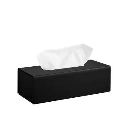 Zdjęcie Skórzane czarne prostokątne pudełko na chusteczki 25x12xH8 cm