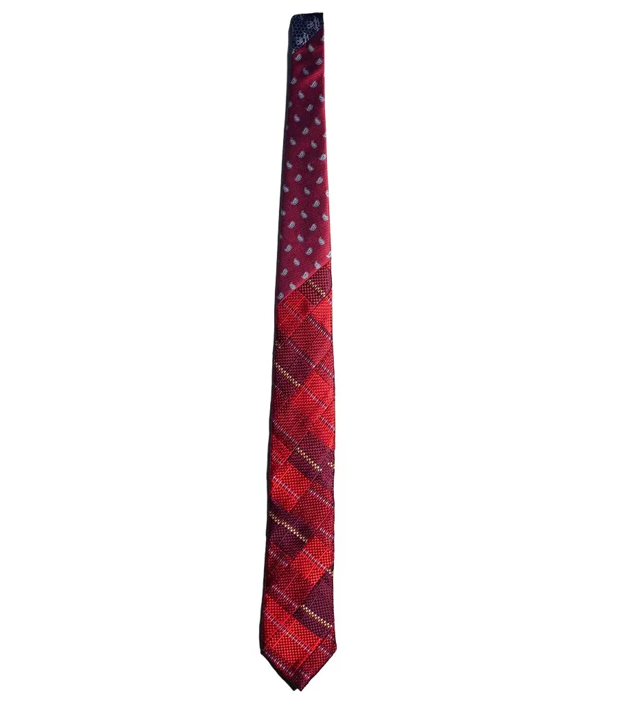 obrazek 2 Elegancki, patchworkowy krawat z wzorem paisley i kratką