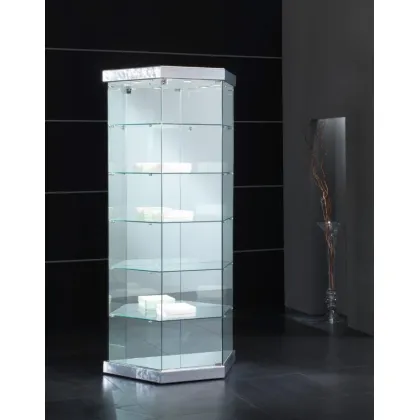 Picture Luxurious display case made of eco-leather and tempered glass with a trapezoidal base