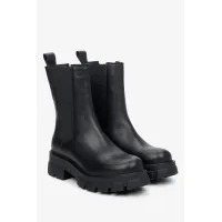 Zdjęcie Estro: Czarne wysokie sztyblety damskie skórzane