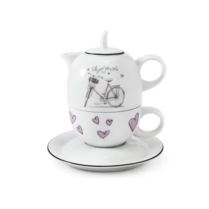 Zdjęcie Stylowy porcelanowy zestaw – filiżanka z czajniczkiem z kolekcji Nostalgia – Leander