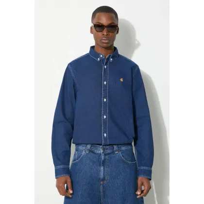 Zdjęcie Carhartt WIP koszula jeansowa Weldon Shirt męska kolor niebieski relaxed z kołnierzykiem button-down I031928-BLUESTONE