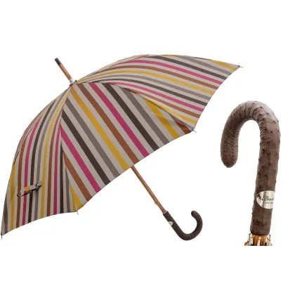 Picture Beautiful men's umbrella with multicolored stripes with an original handle - Pasotti