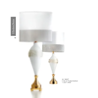 Picture A unique table lamp made of white Murano glass with glass threads and an oval lampshade - Il Paralume Marina