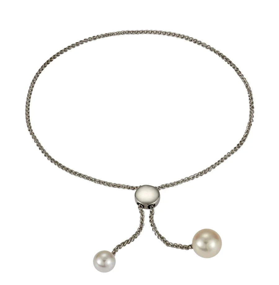 obrazek 1 Elegancka bransoletka z dwiema pięknymi perłami słodkowodnymi wykonana z rodowanego srebra