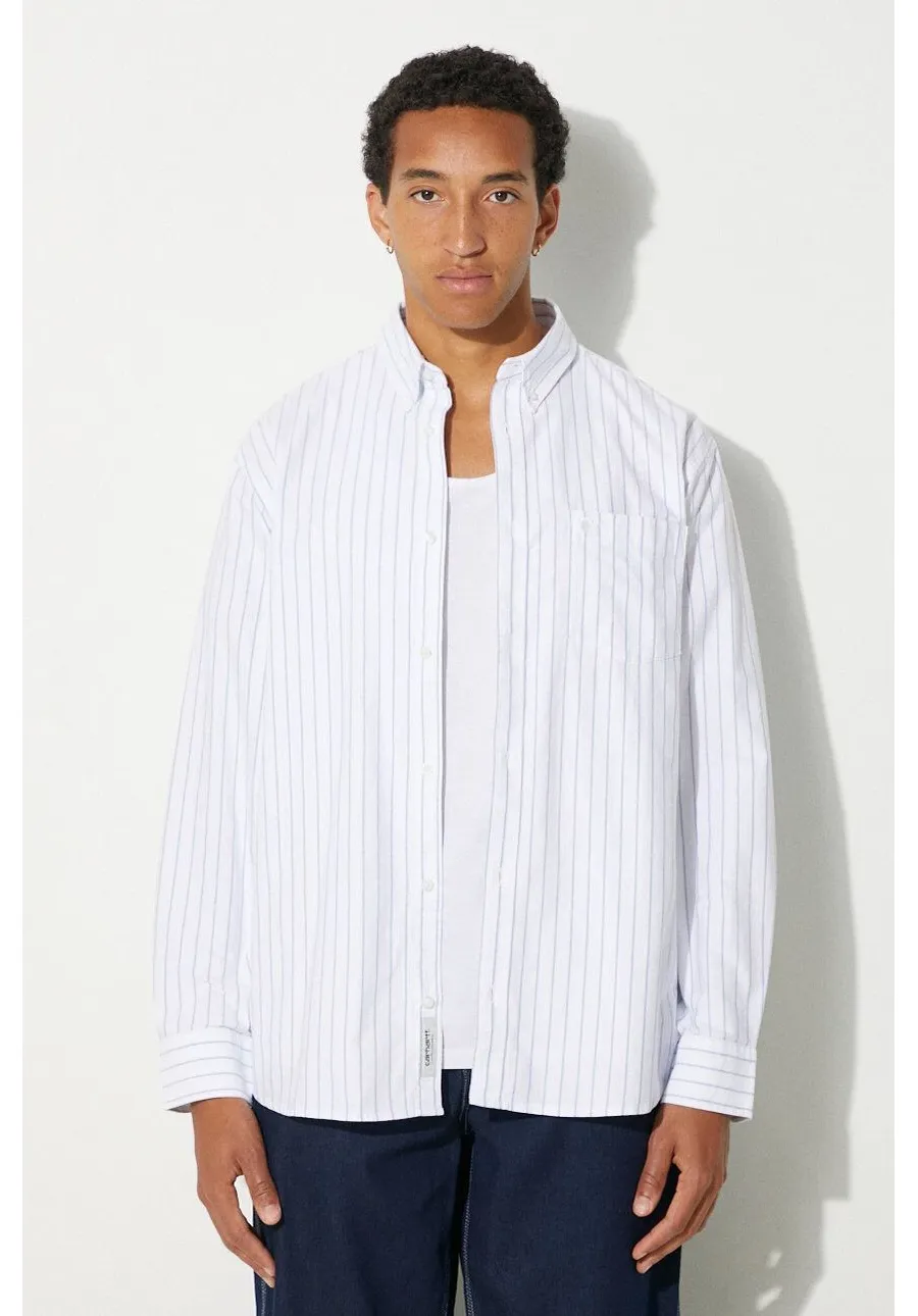 obrazek 1 Carhartt WIP koszula bawełniana Longsleeve Dowlen męska kolor biały regular z kołnierzykiem button-down I033815.2FYXX