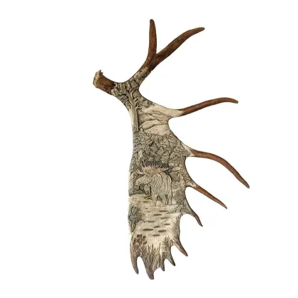 Zdjęcie Dekoracja myśliwska - wiszący grawerunek w wielkiej łopacie łosia