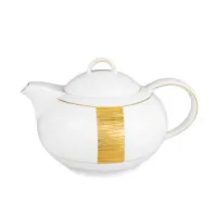 Zdjęcie Nowoczesny biały czajnik do herbaty z porcelany ze złotym zdobieniem - Tettau