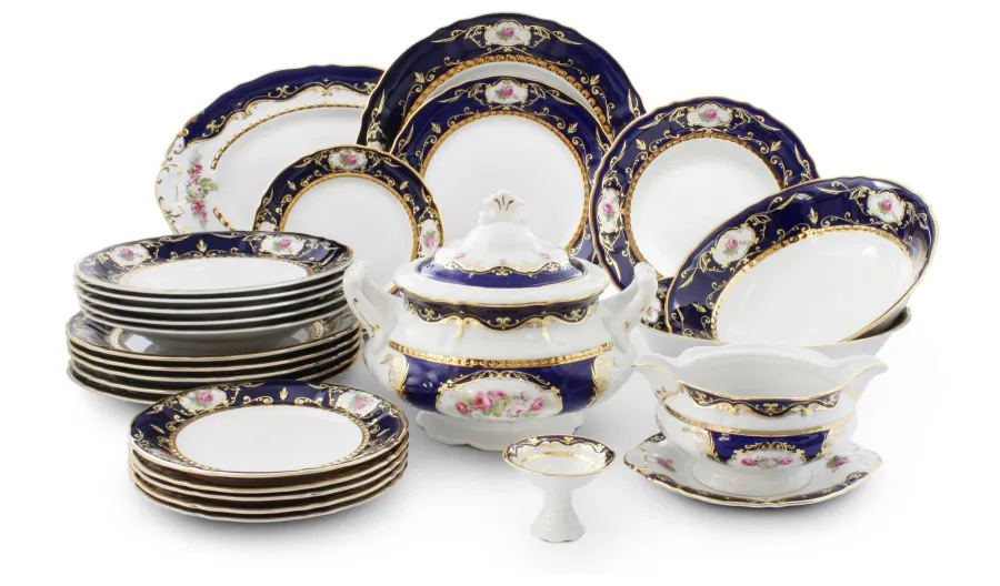 obrazek 1 Luksusowa klasyczna 25-częściowa zastawa obiadowa z porcelany zdobiona motywem róż – Leander