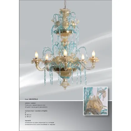 Zdjęcie Złoty 6-punktowy żyrandol z niebieskimi i złotymi dekoracjami - Il Paralume Marina