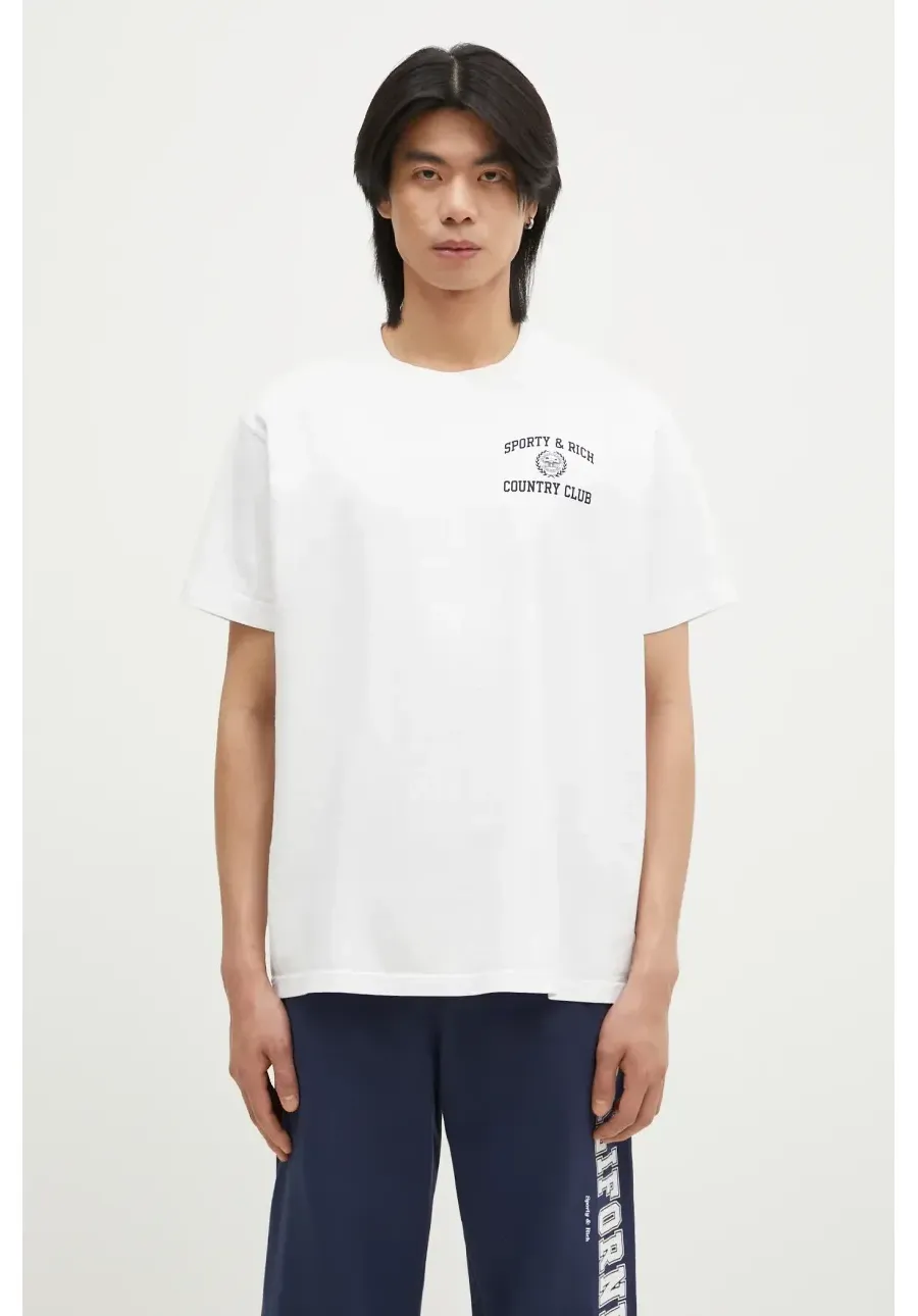 obrazek 1 Sporty & Rich t-shirt bawełniany Varsity Crest kolor biały z nadrukiem TO043516218WH01