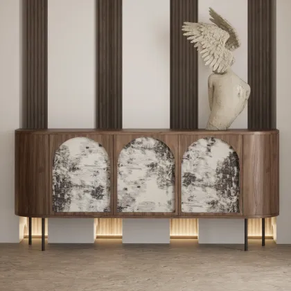 Zdjęcie Nietuzinkowa komoda  z forniru, aluminium i ekskluzywnych tkanin - Spilla Portici