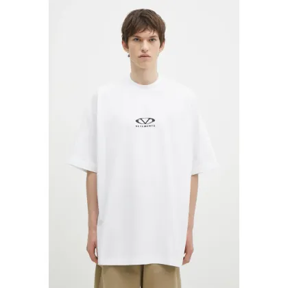 Zdjęcie VETEMENTS t-shirt bawełniany Oval Logo Oversized kolor biały z nadrukiem UA66TR605W