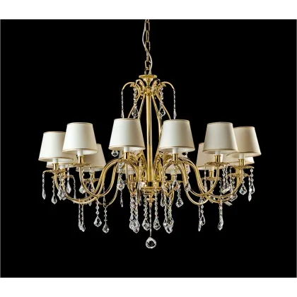 Zdjęcie Stylowy owalny żyrandol z odlewanego mosiądzu z abażurami i kryształowymi wisiorkami – Il Paralume Marina