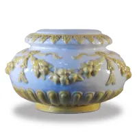 Picture Lamp base in white and yellow ceramics with embossed fruits