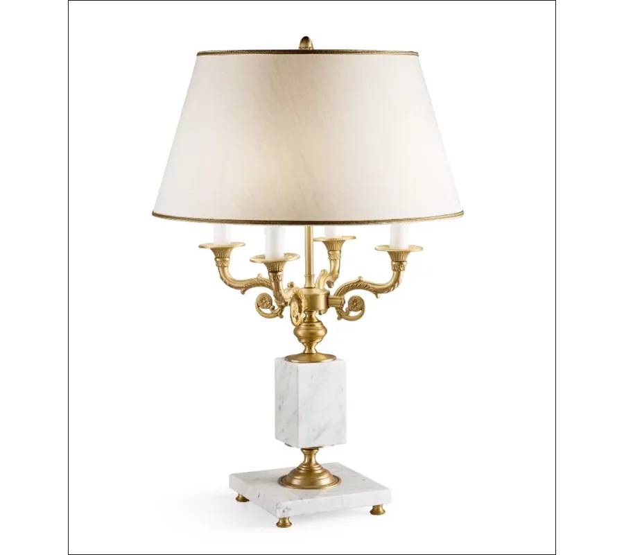 obrazek 1 Lampa stołowa w stylu Empire z podstawą z białego marmuru z Carrary i elementami z mosiądzu – Il Paralume Marina