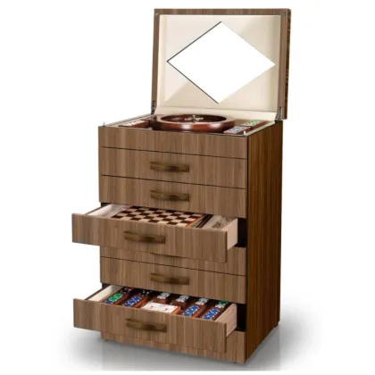 Picture Walnut game chest with brown leather handles - Agresti