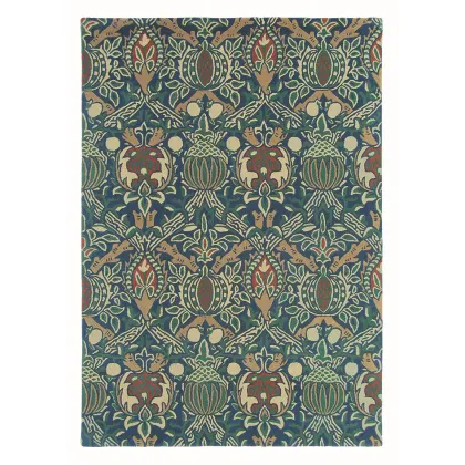 Zdjęcie Ekskluzywny niebiesko zielony dywan w kwiaty - GRANADA INDIGO RED 27608