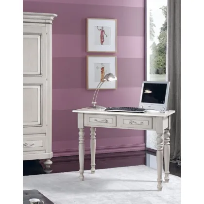 Zdjęcie Biurko z 2 szufladami ozdobione wykończeniem w kolorze gołębim i antycznym szarym oraz srebrną lamówką - Zanini