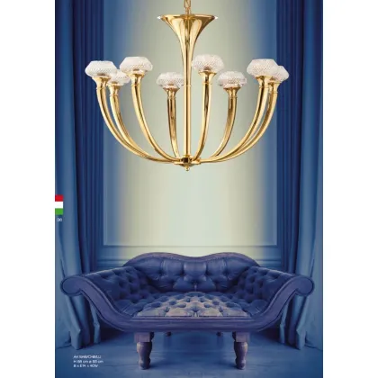 Zdjęcie Żyrandol z 8 światłami z mosiądzu z ręcznie wycinanymi włoskimi kloszami z kryształu - Il Paralume Marina