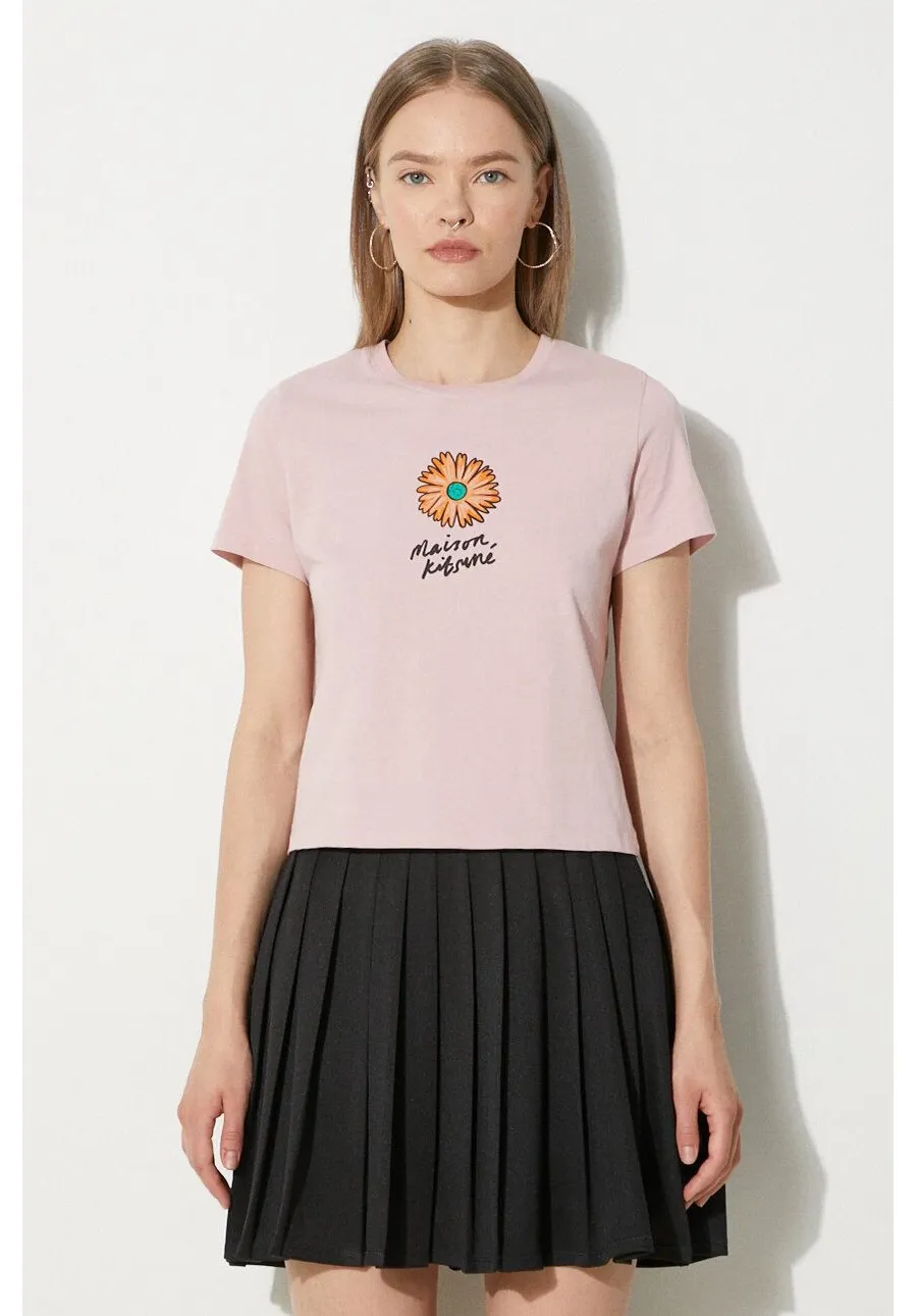 obrazek 1 Maison Kitsuné t-shirt bawełniany Floating Flower Baby damski kolor różowy MW00123KJ0008