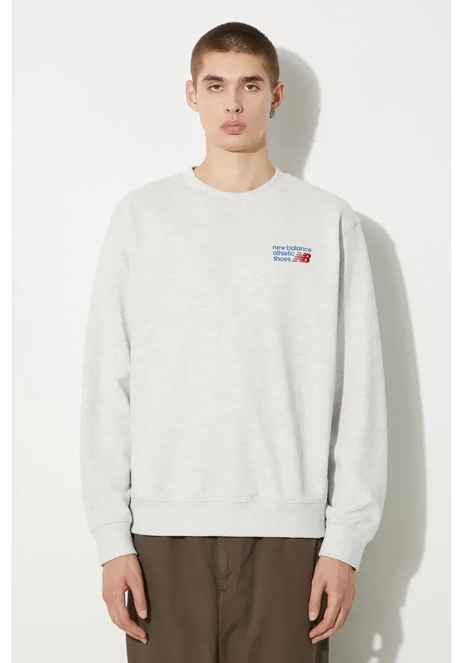 obrazek 1 New Balance bluza bawełniana Athletics Premium Logo Crew męska kolor szary z aplikacją MT41547AHH