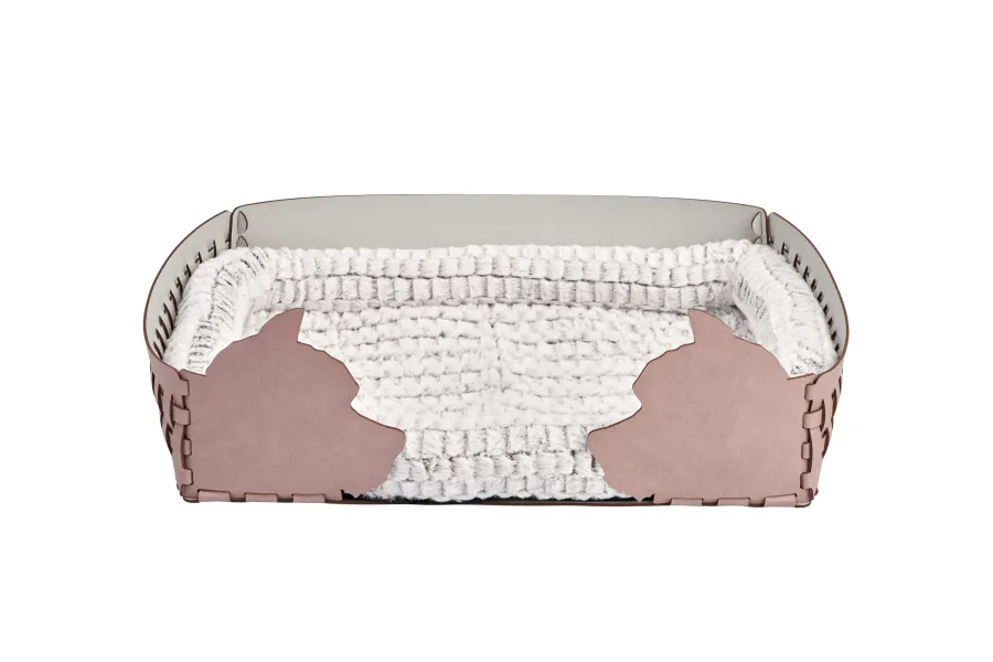 obrazek 1 Skórzane legowisko dla psa 60x42xH15 cm w stylowym kolorze pudrowego różu