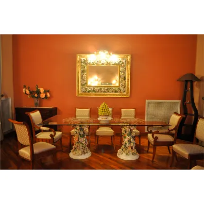 Picture Two-piece Italian table with flowers and birds decoration