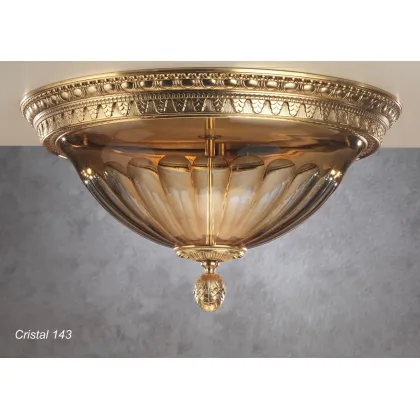 Zdjęcie Lampa sufitowa z pozłacanego brązu i grawerowany kryształowy puchar