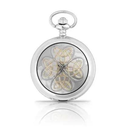 Zdjęcie Dwukolorowy mechaniczny zegarek kieszonkowy z motywem splecionego węzła miłości – prezent dla niego