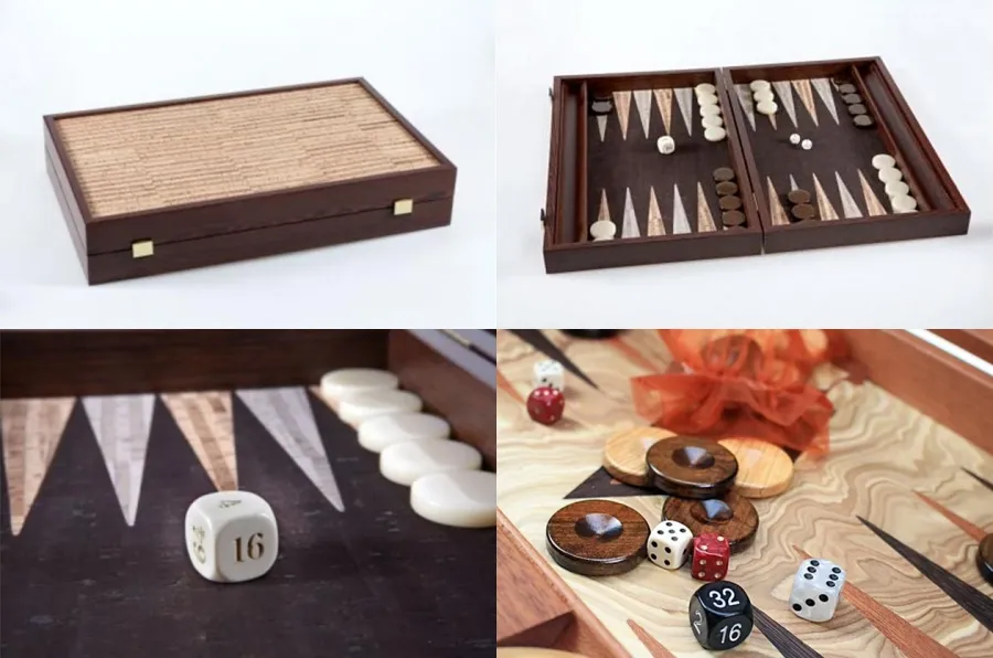 obrazek 2 Komplet do gry w backgammon z drewna i naturalnego korka