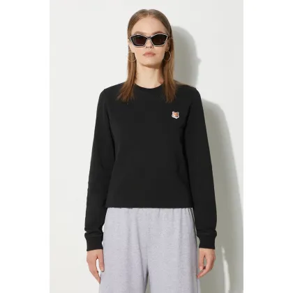Zdjęcie Maison Kitsuné bluza bawełniana Fox Head Patch Regular Sweatshirt damska kolor czarny gładka LW00302KM0001