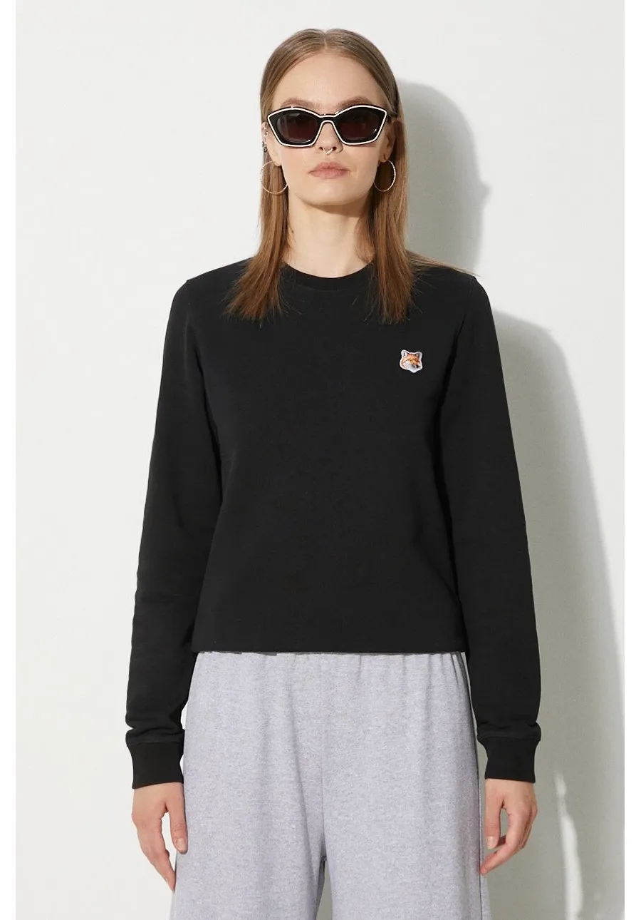 obrazek 1 Maison Kitsuné bluza bawełniana Fox Head Patch Regular Sweatshirt damska kolor czarny gładka LW00302KM0001