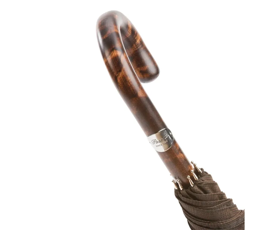 obrazek 6 Stylowy brązowy parasol męski z piękną oryginalną rączką - Pasotti