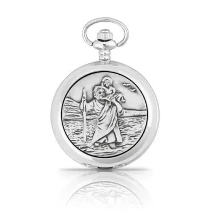 Zdjęcie Mechaniczny zegarek kieszonkowy zdobiony postacią świętego Krzysztofa – prezent dla mężczyzny