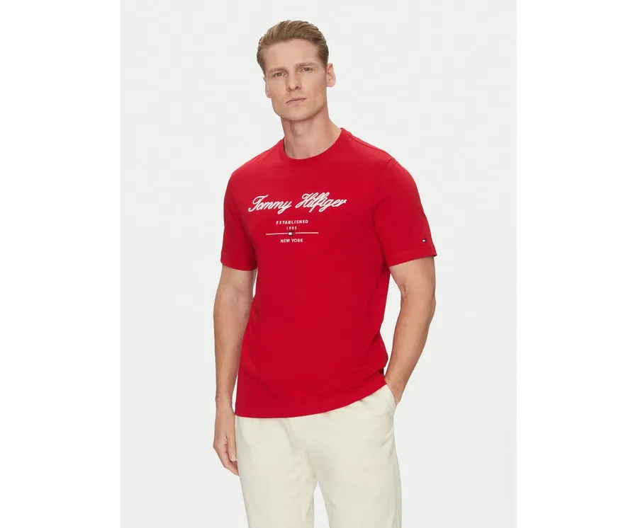 obrazek 1 Tommy Hilfiger T-Shirt Script Logo MW0MW33691 Czerwony Regular Fit