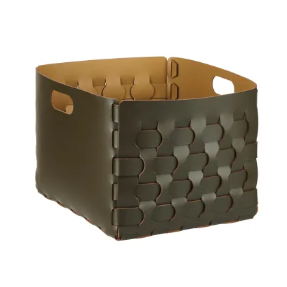 Zdjęcie Wyjątkowy kosz Dubai 35x40xH30 cm wykonany z naturalnej skóry w kolorze oliwkowym