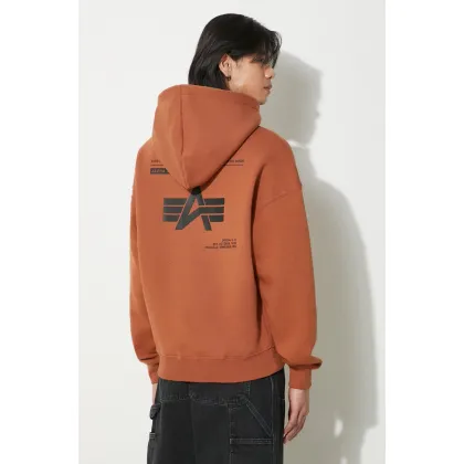 Zdjęcie Alpha Industries bluza Logo BP Hoody męska kolor brązowy z kapturem z nadrukiem 146336