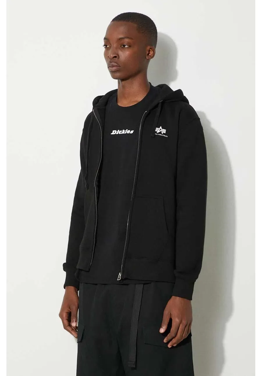 obrazek 1 Alpha Industries bluza Basic Zip Hoody SL męska kolor czarny z kapturem z nadrukiem 118342.03