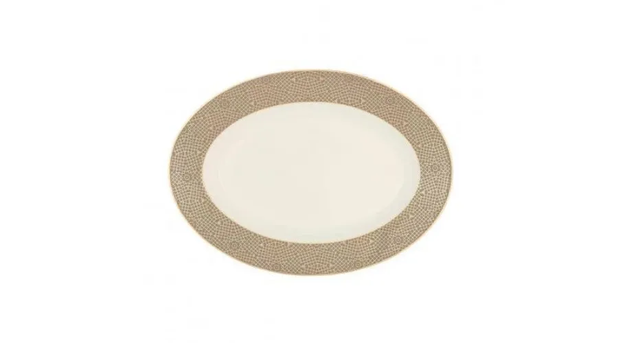 obrazek 1 Stylowy porcelanowy owalny półmisek zdobiony złotym wzorem w stylu klasycznym – Tettau