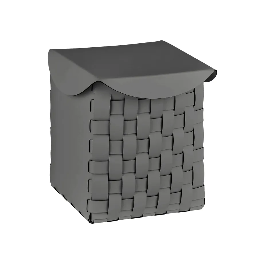 obrazek 2 Unikalny szary kosz z pokrywą 35x35xH40 cm wykonany z naturalnej skóry z recyklingu