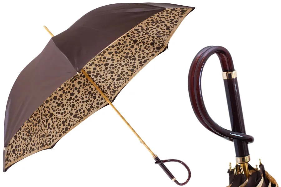obrazek 1 Prestiżowy brązowy parasol damski w cętki – Pasotti