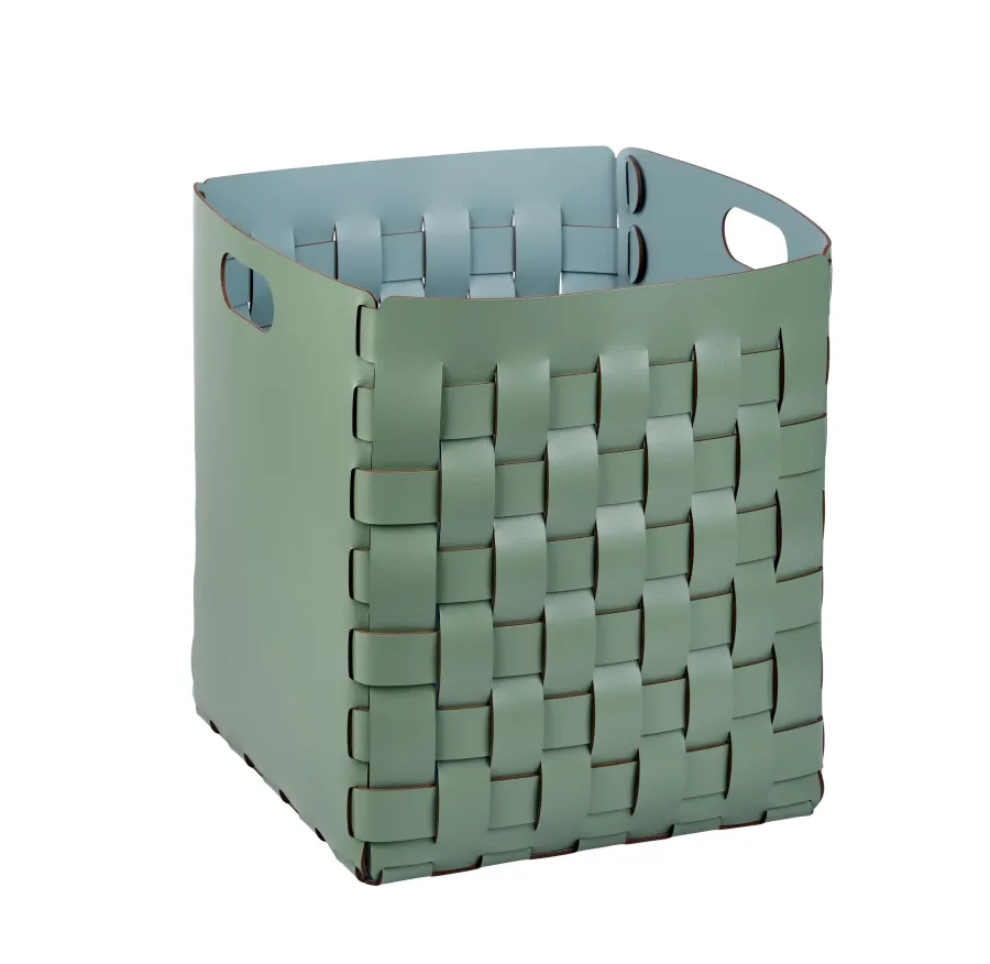 obrazek 1 Piękny stylowy kosz Bottega 35x35xH40 cm w kolorze liści eukaliptusa