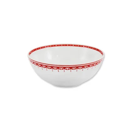 Zdjęcie Wyjątkowa miska z porcelany zdobiona geometrycznym czerwonym motywem - wariant 2 – Leander