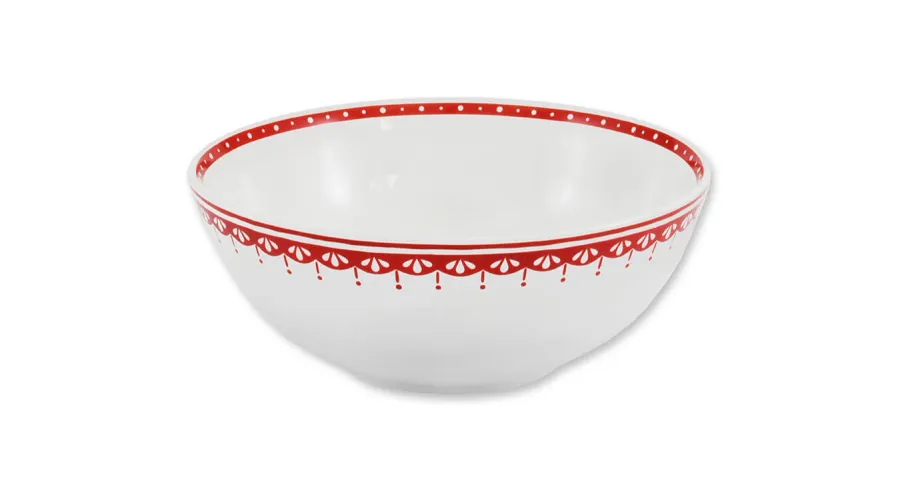 obrazek 1 Wyjątkowa miska z porcelany zdobiona geometrycznym czerwonym motywem - wariant 2 – Leander